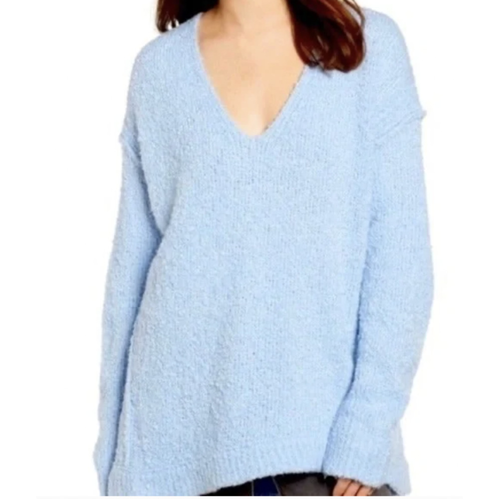 Free People Light Blue V-Neck Sweater